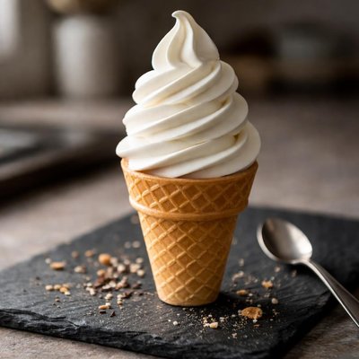 Soft serve ice cream in a cone