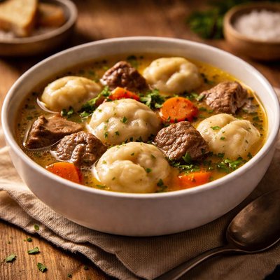 Soup with dumplings and meat