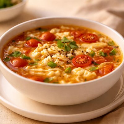 Soup with egg and tomato