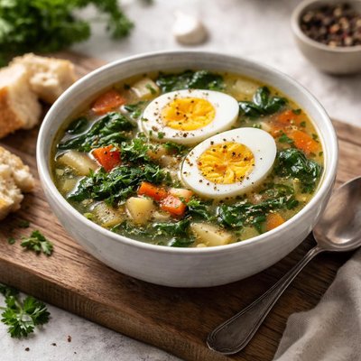Sopa con huevo y verduras