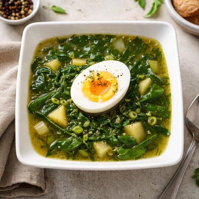 Soup with greens and egg