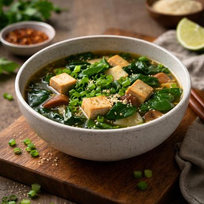 Soup with greens and tofu