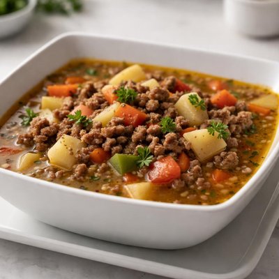 Sopa con carne molida y verduras