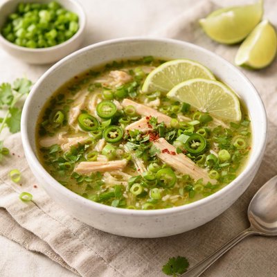 Soup with lime and green onions