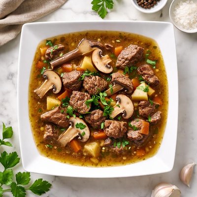 Soup with mushrooms and meat