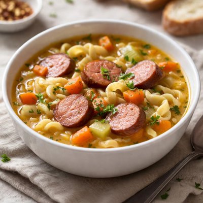 Soup with noodles and sausagge