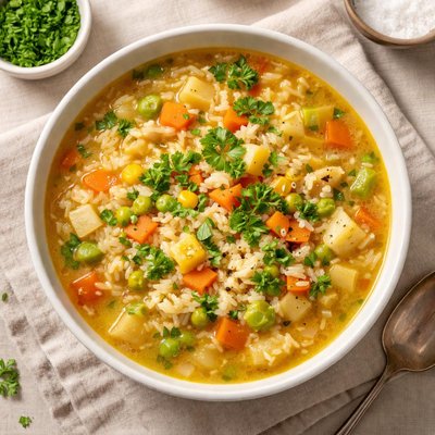 Soup with rice and vegetables