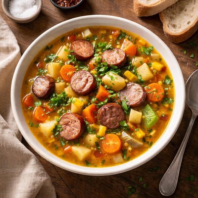 Soup with sausages and vegetables