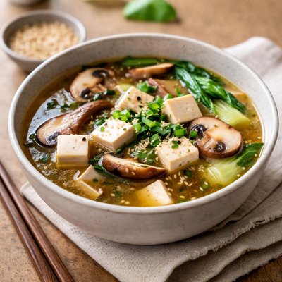 Soup with tofu and mushrooms