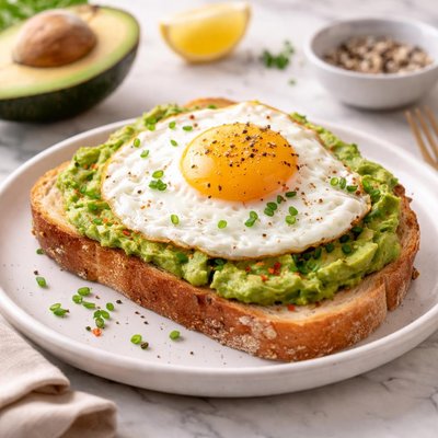 Sourdough toast with avocado and fried egg