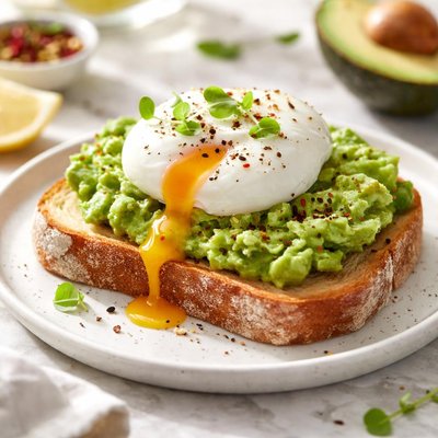 Sourdough toast with avocado and poached egg