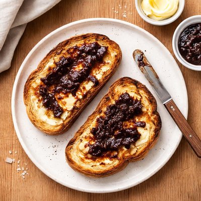 Sourdough toast with butter and vegemite