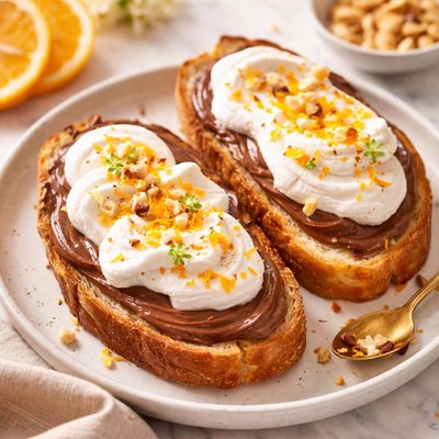 酸面包夹榛果巧克力酱和橙花酥香料