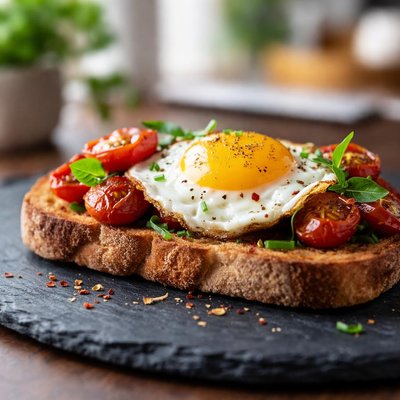 Sourdough with egg and cherry tomatoes