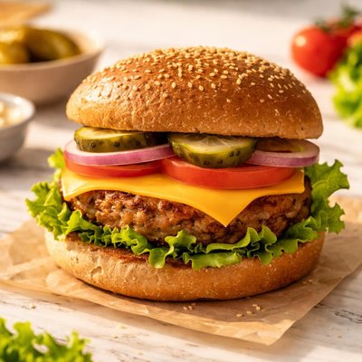 Soy frozen burger patty on whole wheat bun with cheese