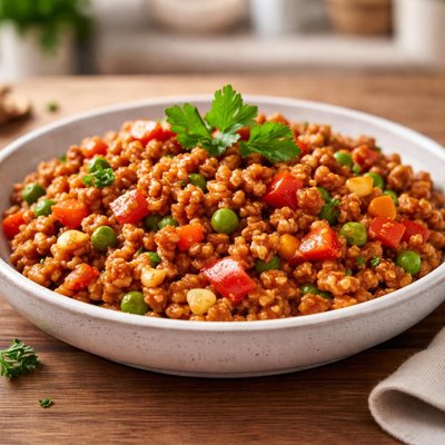 Soya picada cocida con verduras