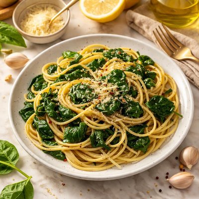 Spaghetti and spinach