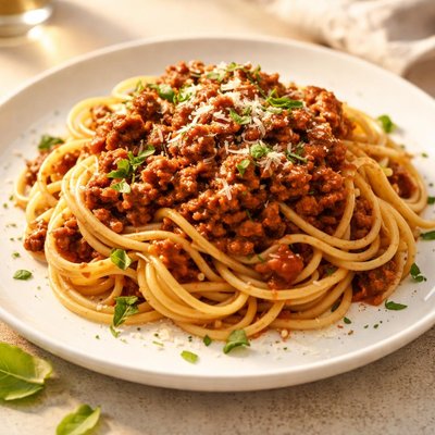 Spaghetti bolognese with gluten free spaghetti