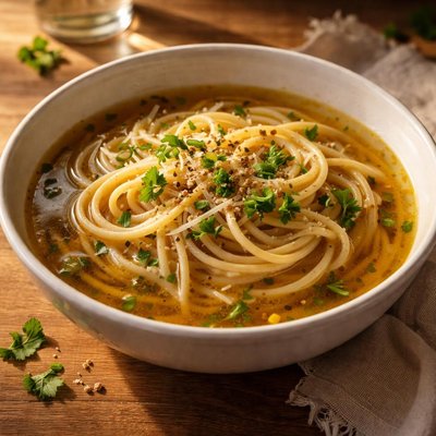 Spaghetti in broth