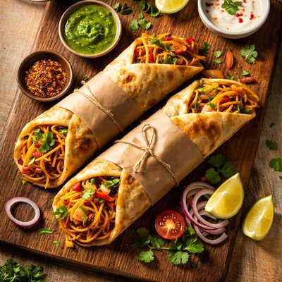 Spaghetti kathi rolls