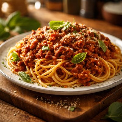 Spaghetti pasta with meat sauce