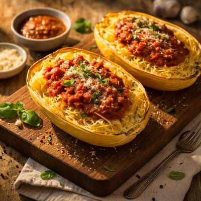 Spaghetti squash with red sauce