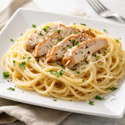 Spaghetti with alfredo sauce and chicken
