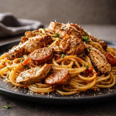 Spaghetti with chicken and sausage