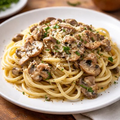 Spaghetti with creamy mushroom sauce