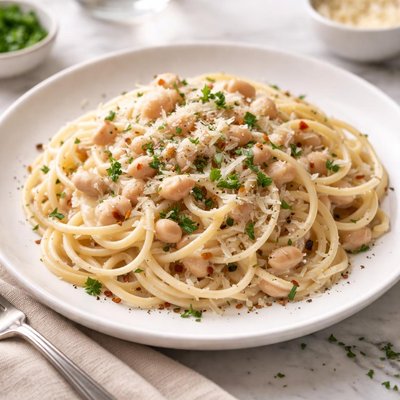 意大利面配奶油酱和豆