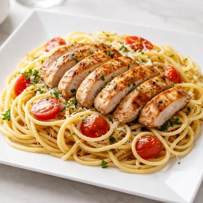 Spaghetti with grilled chicken