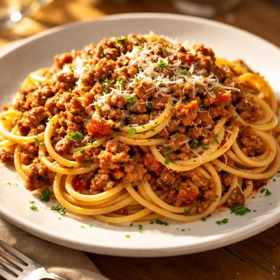 意大利面配碎肉和芝士