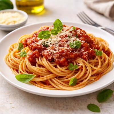 Spaghetti with marinara sauce and parmesan cheese