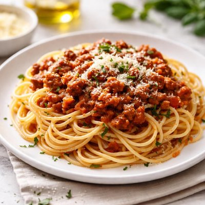 Spaghetti with meat sauce and cheese