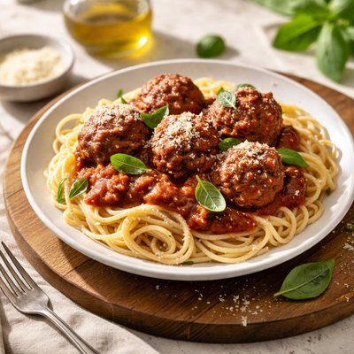 Spaghetti with meatball and marinara sauce