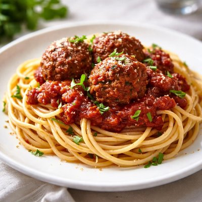 Spaghetti with meatballs and tomato sauce