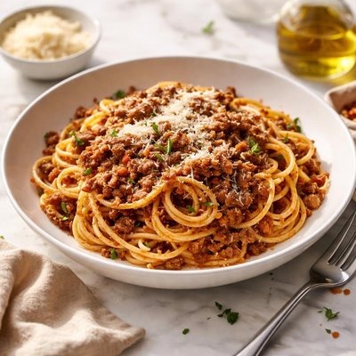 Spaghetti with parmesan and beef