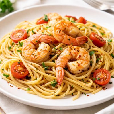 Spaghetti with shrimp