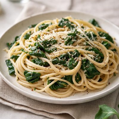 Spaghetti with spinach and cheese