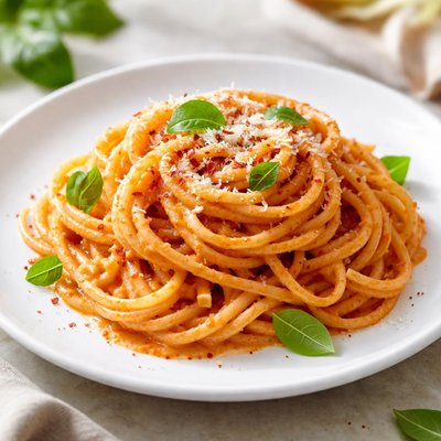Spaghetti with tomato cream sauce