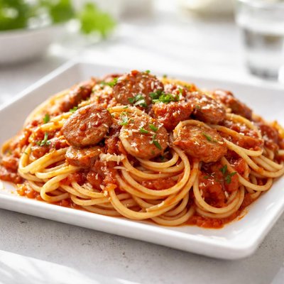 意大利面配番茄酱和香肠