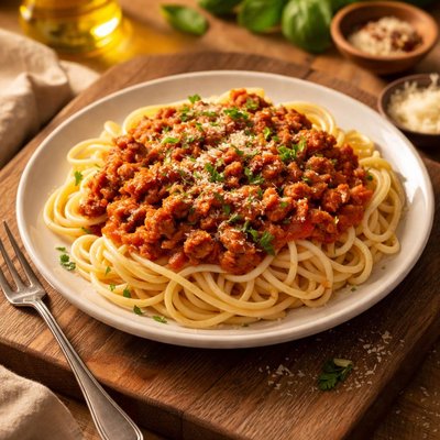 Spaghetti with turkey meat sauce