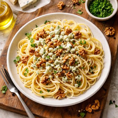 Spaghetti with walnuts and blue cheese