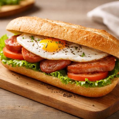 Spam and egg baguette