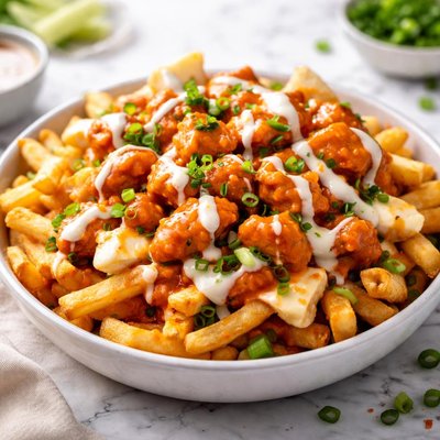 Spicy buffalo chicken poutine