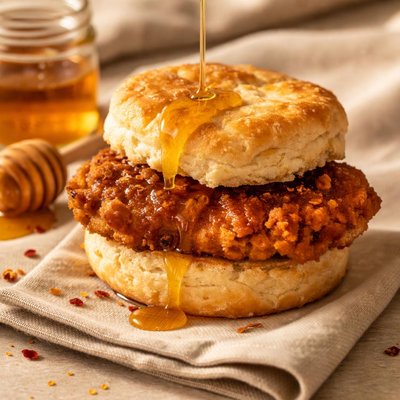 Spicy chicken biscuit with honey