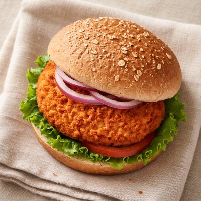 Spicy chicken sandwich patty from school on whole wheat bun