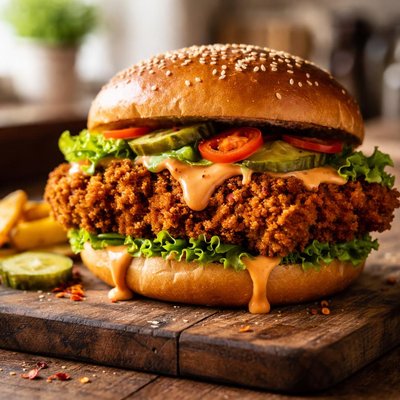 Spicy fried chicken burger