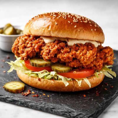 Spicy fried chicken sandwich