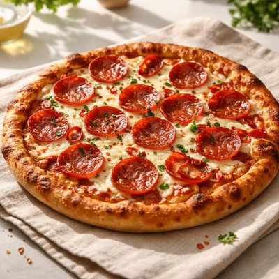 Spicy pepperoni pizza